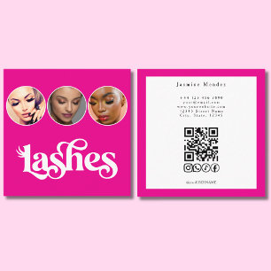 Wimpertechnicus Heet Levendig Roze 3 Foto QR Code Vierkante Visitekaartje
