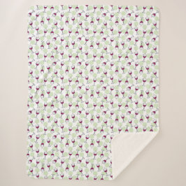 Wimsical Rode Wijn Glas Illustratiepatroon Sherpa Deken