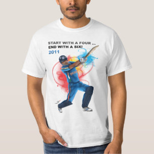 Win de beker met een zes cricket t-shirt