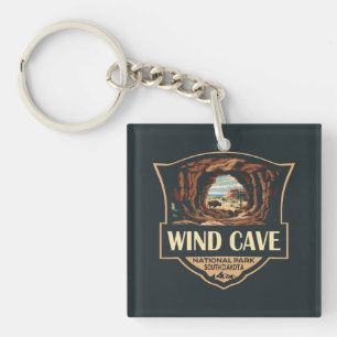 Wind Cave National Park Illustratie Retro Badge Sleutelhanger