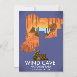 Wind Cave National Park wandelreizenposter. Kaart