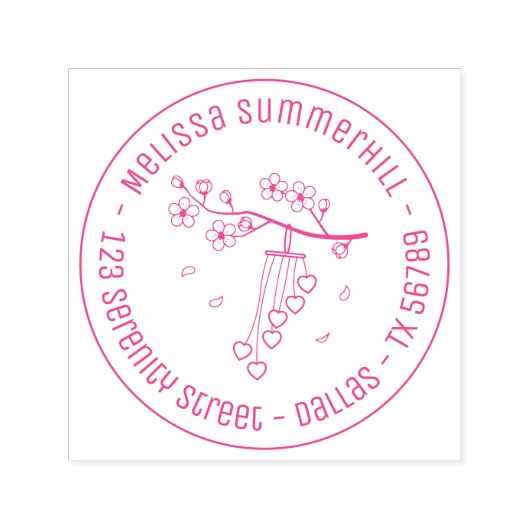 Wind Chime Blossom Round Address Zelfinktende Stempel (Design)