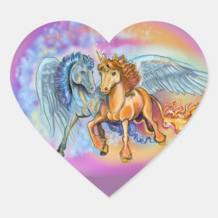 Wind en Flame Eenhoorn Pegasus~stickers Hart Sticker