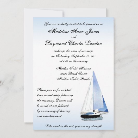 Wind in mijn zee, Sailboat Sailing Wedding Invidin Kaart (Voorkant)