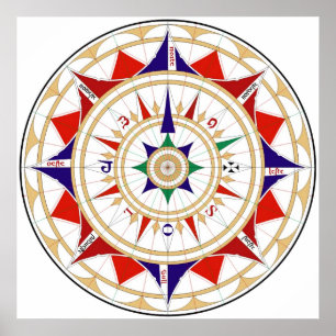 Wind Roos Compass Roos van Jorge de Aguiar in 1492 Poster