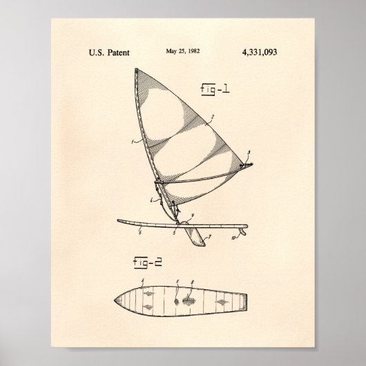 Wind Surfboard 1982 Patent Art Old Peper Poster (Voorkant)