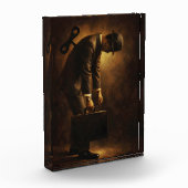 Wind-Up Office Man Surreal Routine Grind Oil Paint Fotoblokken (Links)