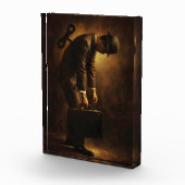 Wind-Up Office Man Surreal Routine Grind Oil Paint Fotoblokken (Rechts)