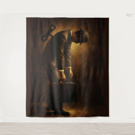 Wind-Up Office Man Surreal Routine Grind Oil Paint Wandkleed