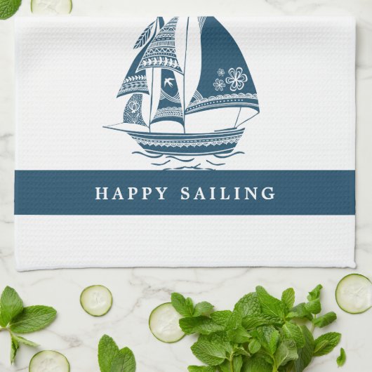 Wind zeilboot Tribal Design Theedoek (Gevouwen)