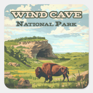 Windgrot Nationaal Park Bison South Dakota Vierkante Sticker