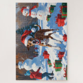 Windhond hardlopen in de sneeuw met kerst Pet Legpuzzel (Verticaal)