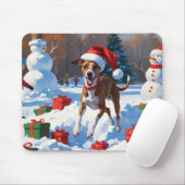 Windhond hardlopen in de sneeuw met kerst Pet Muismat (Met muis)