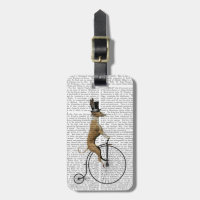 Windhond op zwarte Penny Farthing-fiets