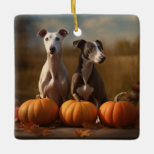 Windhond Puppy Herfst Plezier Pompoen Keramisch Ornament