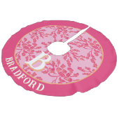 Winding Peony Woodcut Pink + Orange Personalized Imitatie Linnen Kerstboom Kleed (Gekanteld)