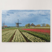 Windmill and tulips landscape in Holland Legpuzzel (Horizontaal)