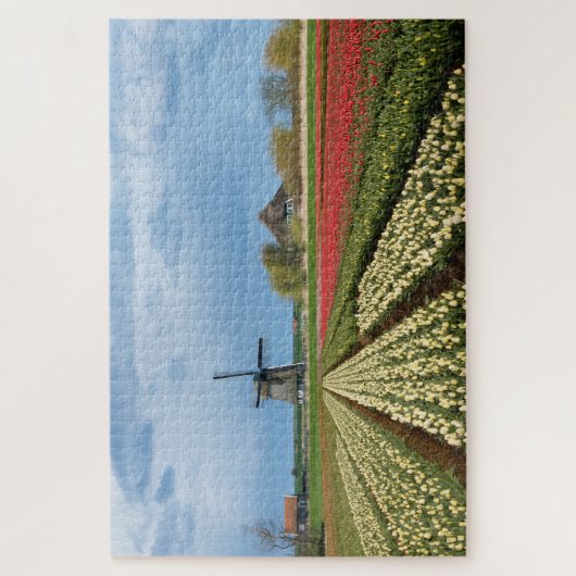 Windmill and tulips landscape in Holland Legpuzzel (Verticaal)