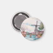 Windmill De Adriaan Haarlem Netherlands Waterverf Magneet (Voorkant / Achterkant)