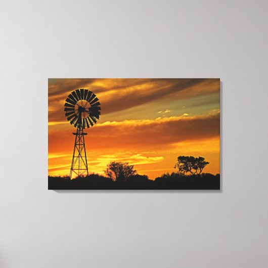 Windmill en Sunset, William Creek, Oodnadatta Canvas Afdruk (Voorkant)