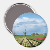 Windmill et tulipes paysage aimant rond (Recto/Verso)