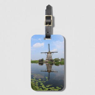 Windmill Kinderdijk Summer Holland Nederlandse Fot Bagagelabel