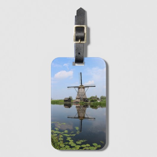 Windmill Kinderdijk Summer Holland Nederlandse Fot Bagagelabel (Voorkant (verticaal))