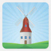 Windmill Landscape Green Hills Vierkante Sticker (Voorkant)