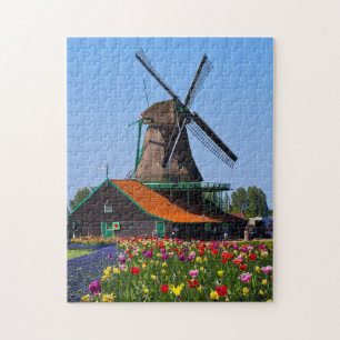 Windmill Nederland Tulip Garden Europe Jigzaag Pu Legpuzzel