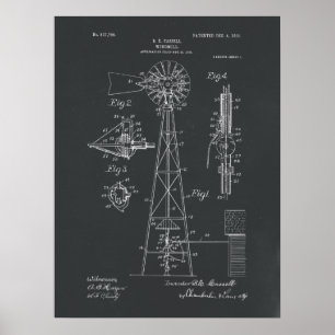 Windmill-patentafdrukken op karton poster