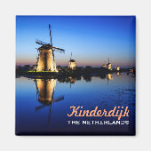 Windmills at Blue Hour in Kinderdijk aimant texte (Devant)