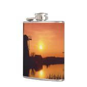 Windmills bij zonsondergang, Kinderdijk, Nederland Heupfles (Links)