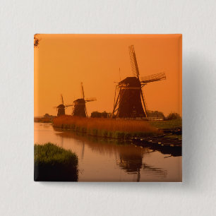 Windmills bij zonsondergang, Leidschendam, Nederla Vierkante Button 5,1 Cm