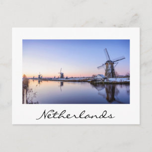 Windmills en hiver en Hollande carte postale texte