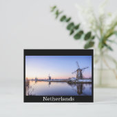 Windmills en hiver noir carte postale (Debout devant)