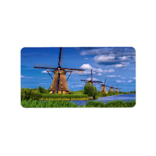 Windmills in Kinderdijk, Holland, Nederland Etiket