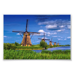 Windmills in Kinderdijk, Nederland Foto Afdruk