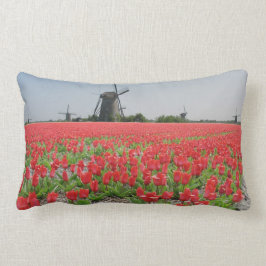 Windmills Red Tulips Field Kussen
