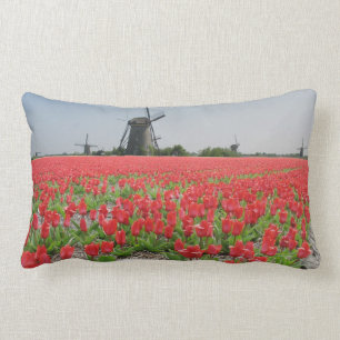 Windmills Red Tulips Field Kussen