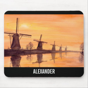 Windmills Sunset Holland Waterverf Painting Muismat