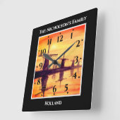 Windmills Sunset Kinderdijk - Waterverf verf Vierkante Klok (Hoek)