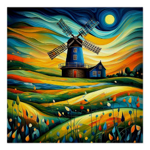 Windmolen bij nacht 8 perfect poster
