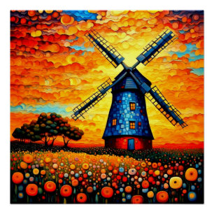 Windmolen bij zonsondergang 2 perfect poster