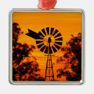 Windmolen bij zonsondergang, Australië Metalen Ornament