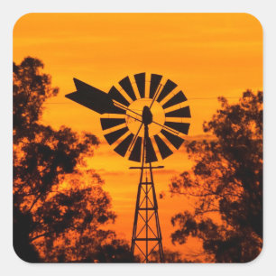 Windmolen bij zonsondergang, Australië Vierkante Sticker