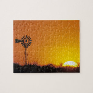 Windmolen bij zonsondergang, Sinton, Texas, USA Legpuzzel
