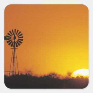 Windmolen bij zonsondergang, Sinton, Texas, USA Vierkante Sticker
