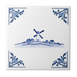 Windmolen Delfts Blauw Witte Hoeken Nederland Tegeltje