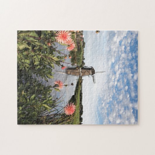 Windmolen en bloemen in Nederland Legpuzzel (Horizontaal)