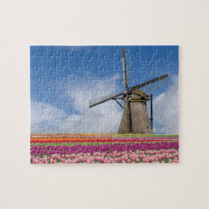 Windmolen en kleurrijke Tulpen Amsterdam Nederland Legpuzzel